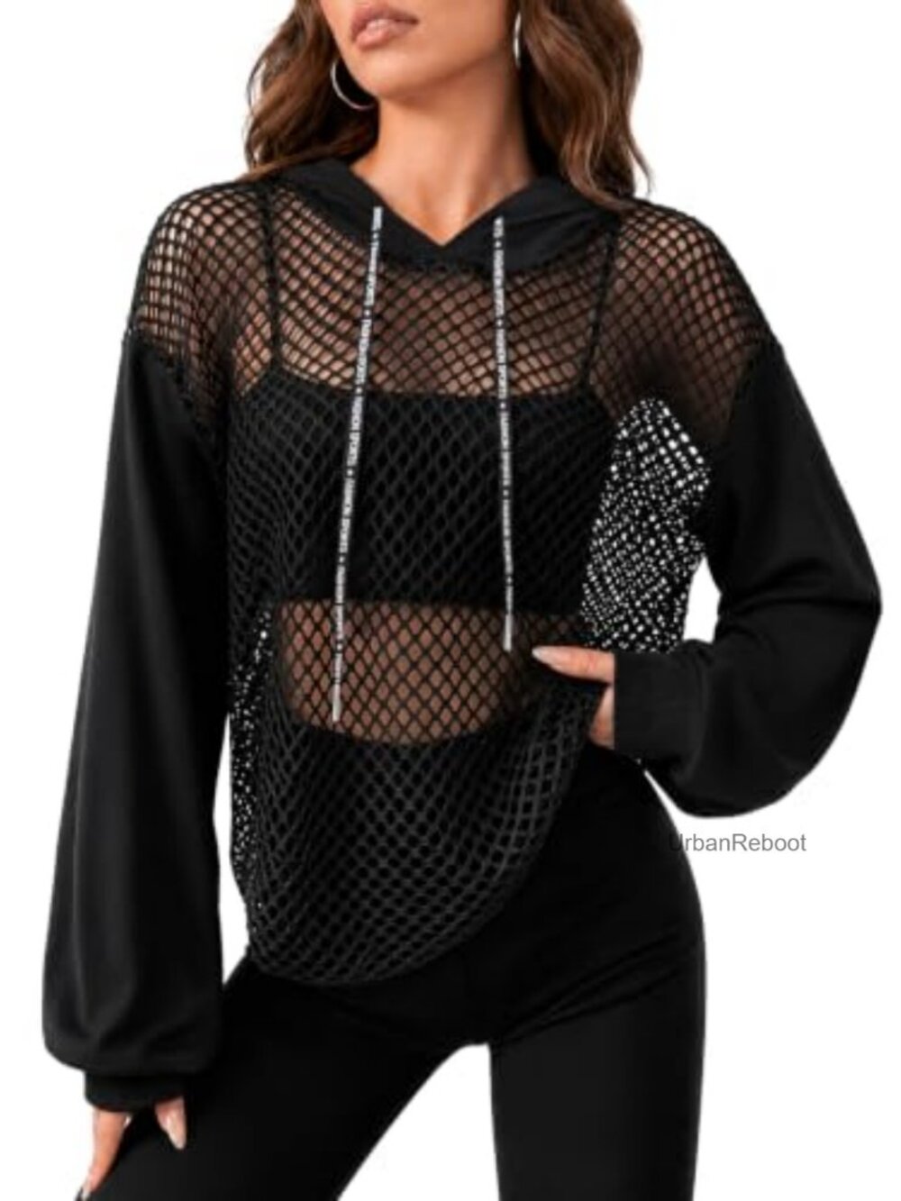 Women's Sheer Mesh Hoodie Long Sleeve Workout Top